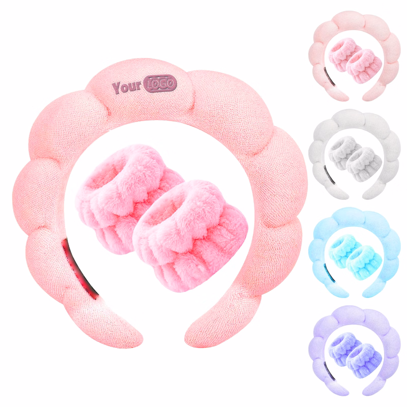 High-Quality Plush Material Comfy Skincare Headband And Wrist Cuffs For Daily Routine