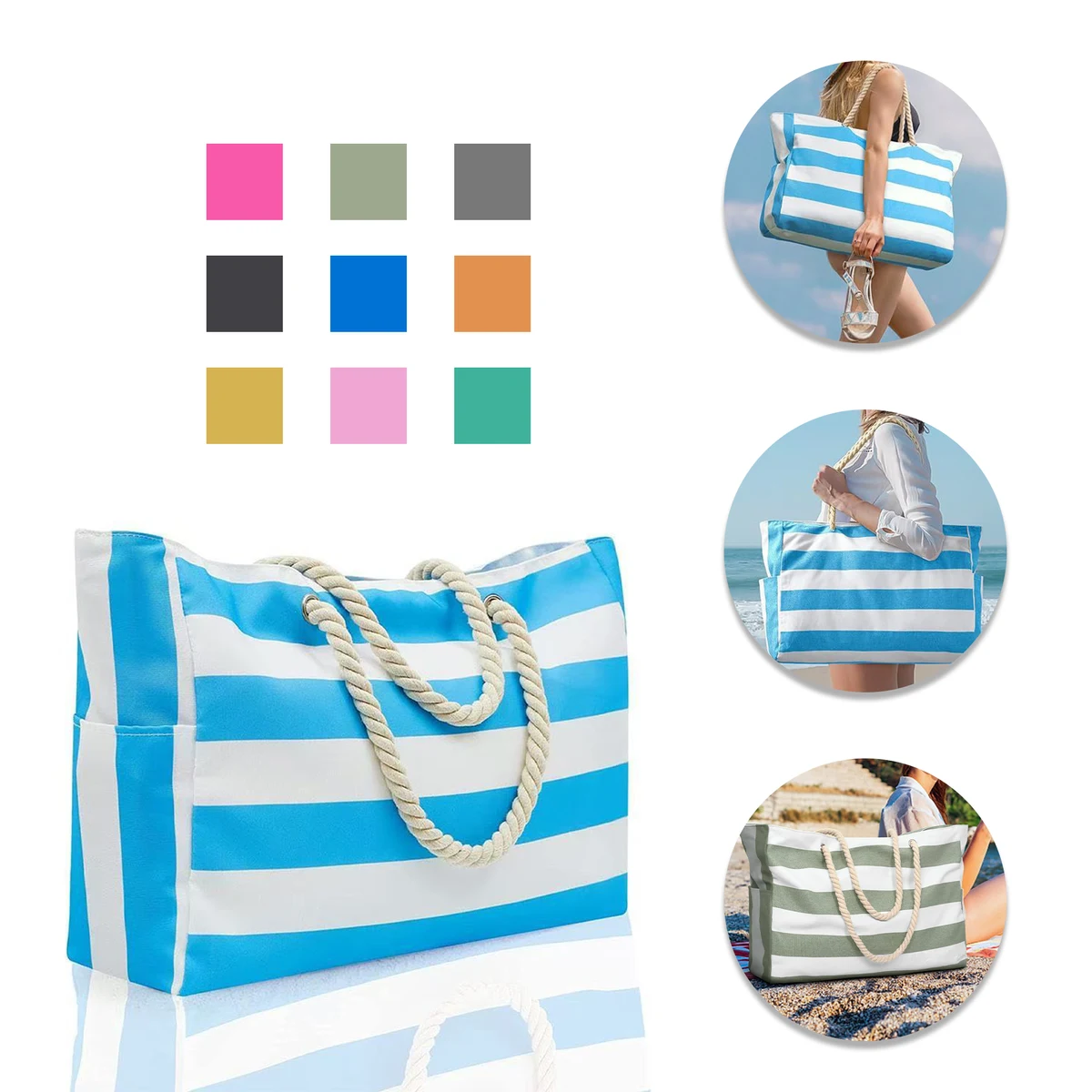 Custom Large Striped Canvas Beach Tote Bag, custom tote bag with logo imprint 1