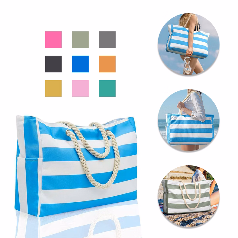 Custom Large Striped Canvas Beach Tote Bag