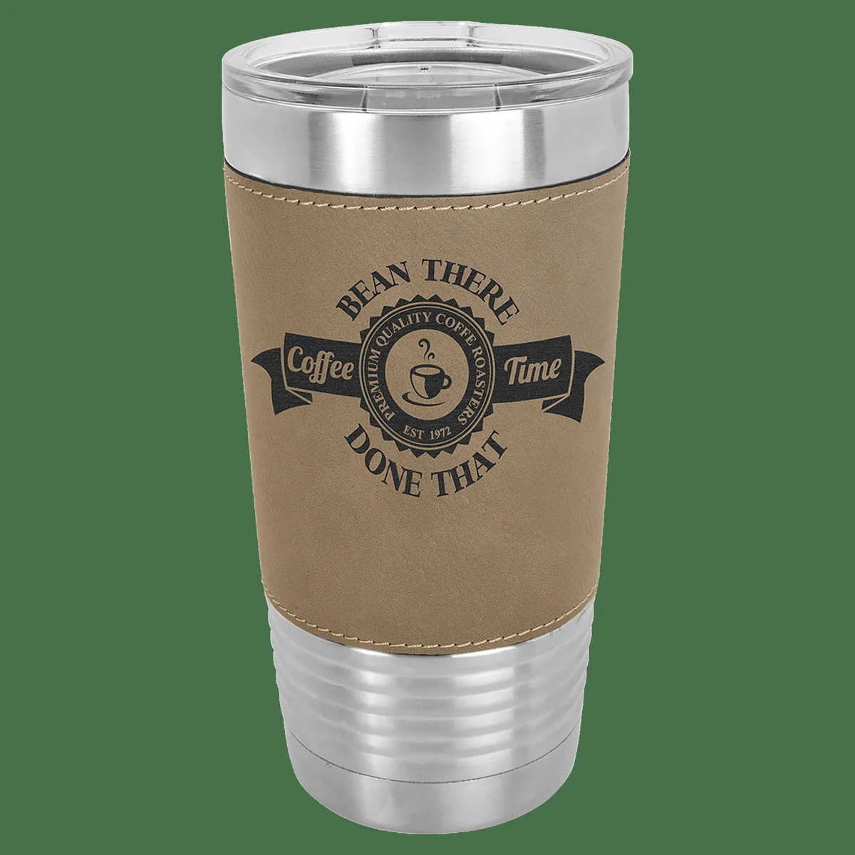 Polar Camel 20 oz. Light Brown Leatherette Tumbler with Clear Lid, custom tumbler with logo imprint 1