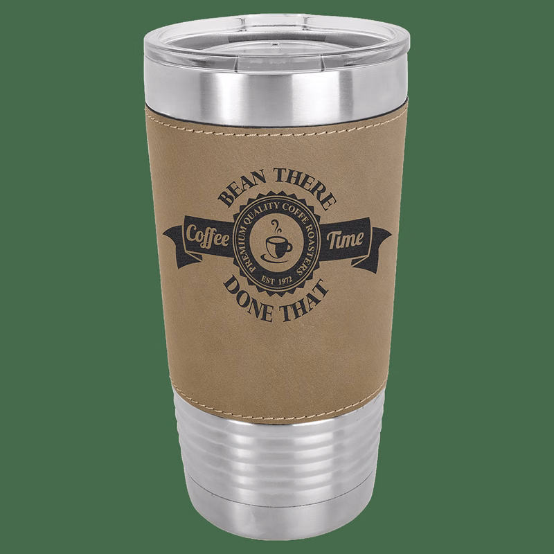 Polar Camel 20 oz. Light Brown Leatherette Tumbler with Clear Lid