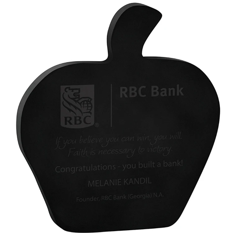 Black Apple Acrylic Paper Weight (4 1/8"x 4 5/8"x 3/8") Screen-Printed 1