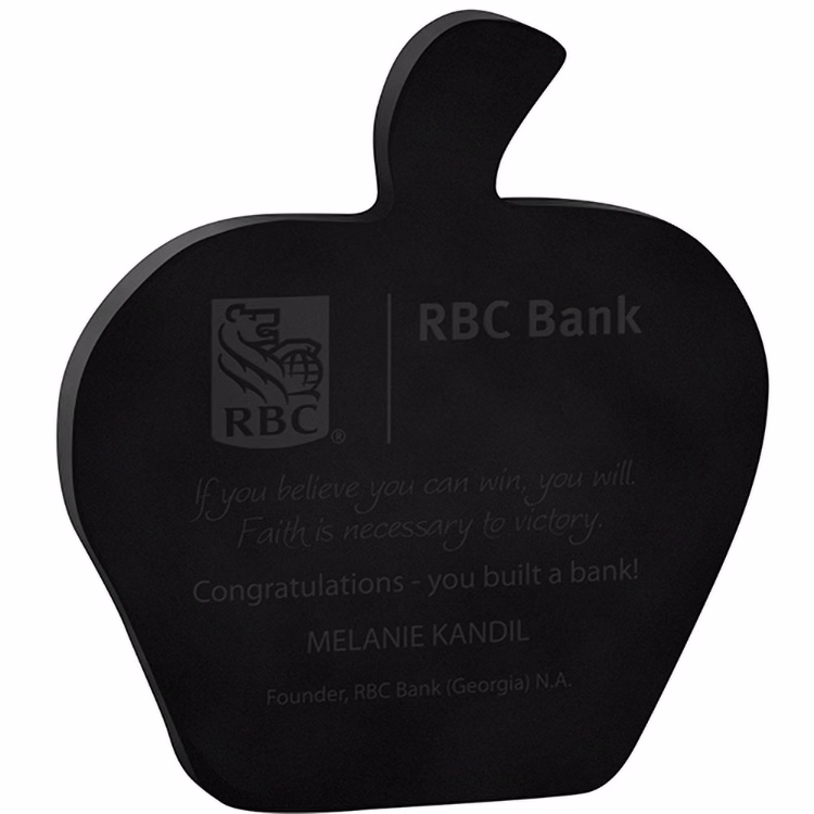 Black Apple Acrylic Paper Weight (4 1/8"x 4 5/8"x 3/8") Screen-Printed