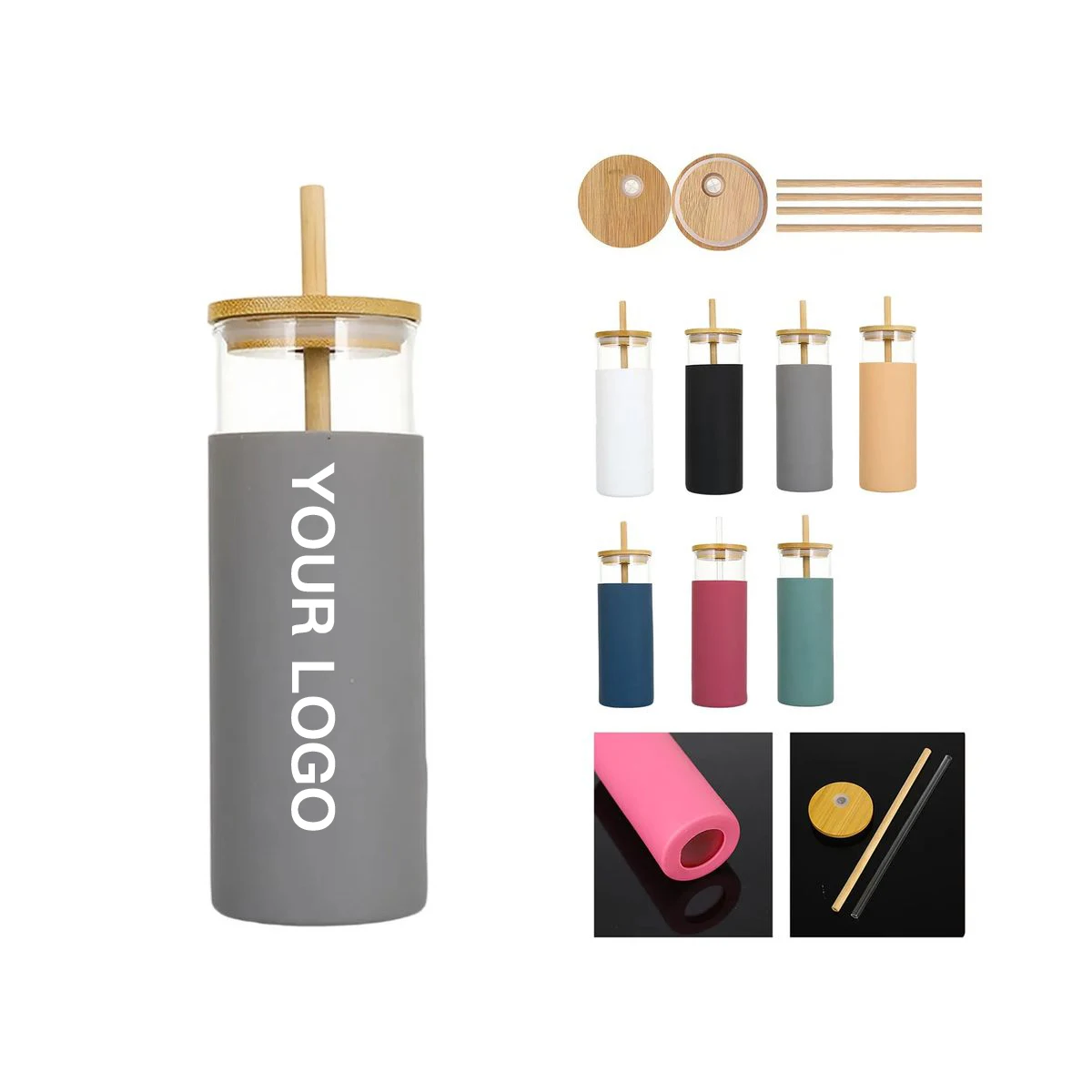 Reusable Glass Bottle with Silicone Sleeve 1
