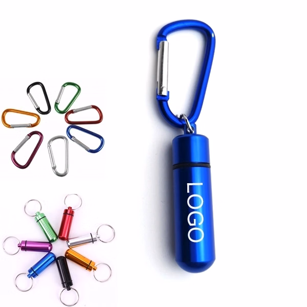 Aluminium Capsule Case Keyring with Carabiner