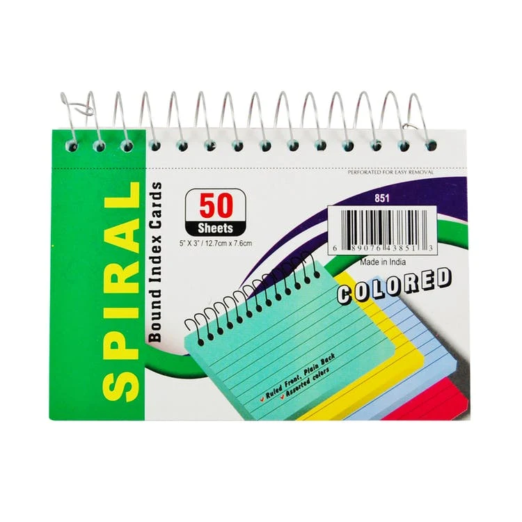 Spiral Bound Index Cards - Ruled 3" x 5" 1