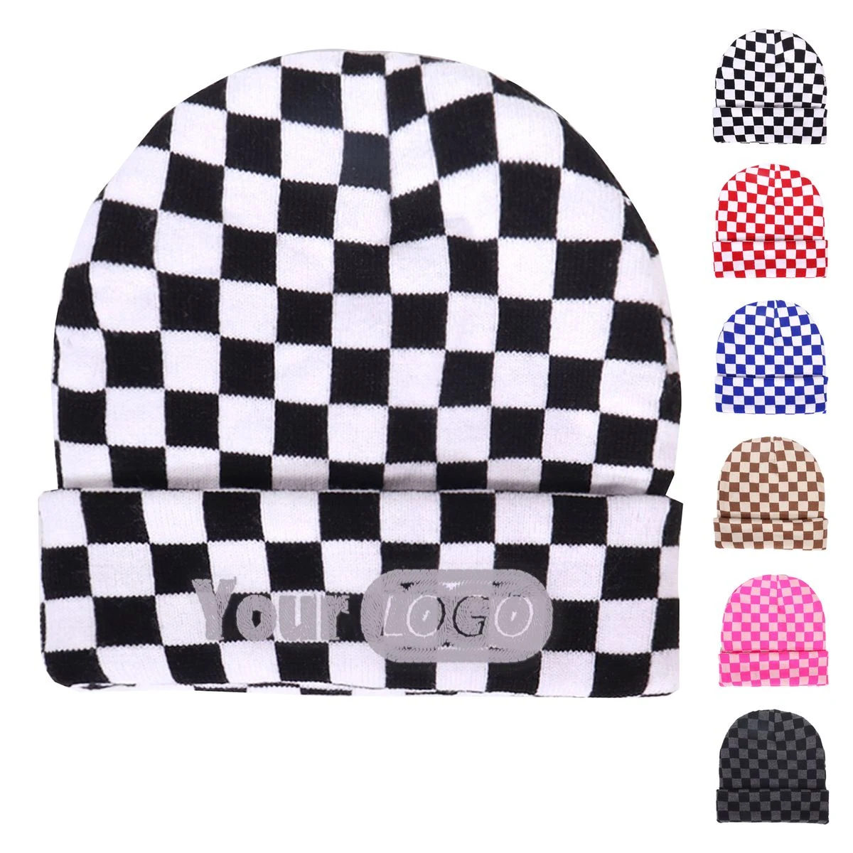 Rolled-Brim Jacquard Knit Winter Hat 1