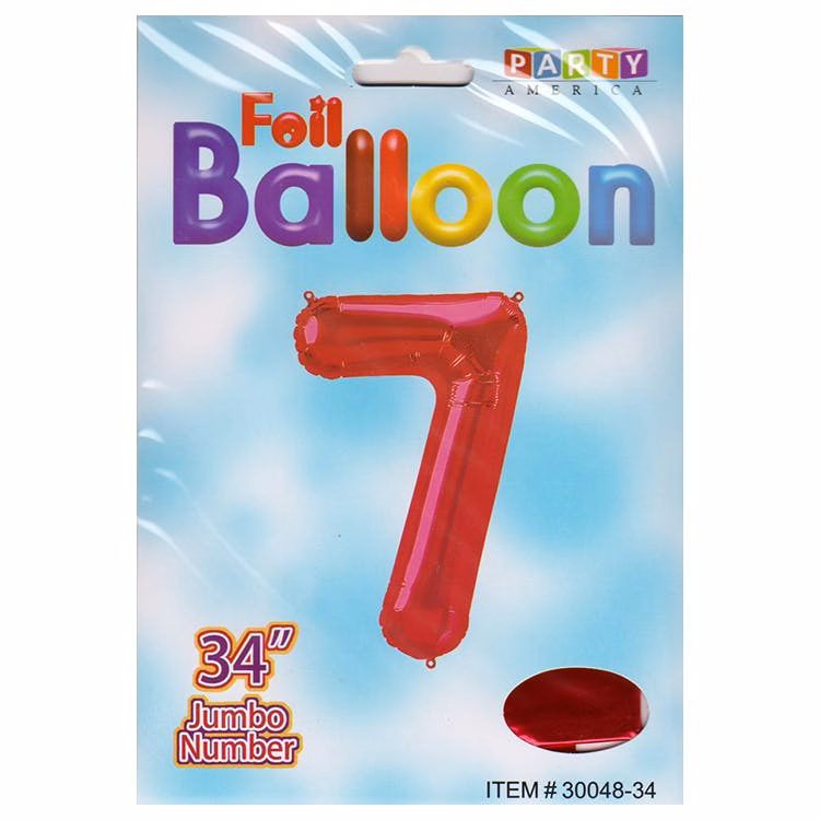 Mylar Number 7 Balloons - Red 34"