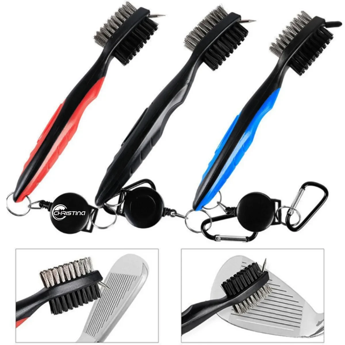 Premium Golf Club Brush With Retractable Cord And Cap 1