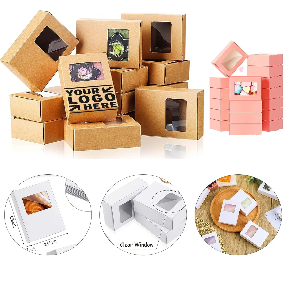 3.5 x 2.6 x 1.2 Inch Homemade Kraft Window Rectangle Gift Box Paper Soap Packaging Box 1