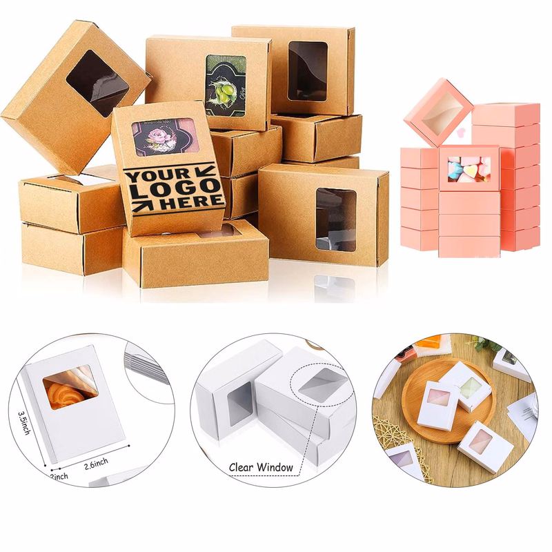 3.5 x 2.6 x 1.2 Inch Homemade Kraft Window Rectangle Gift Box Paper Soap Packaging Box