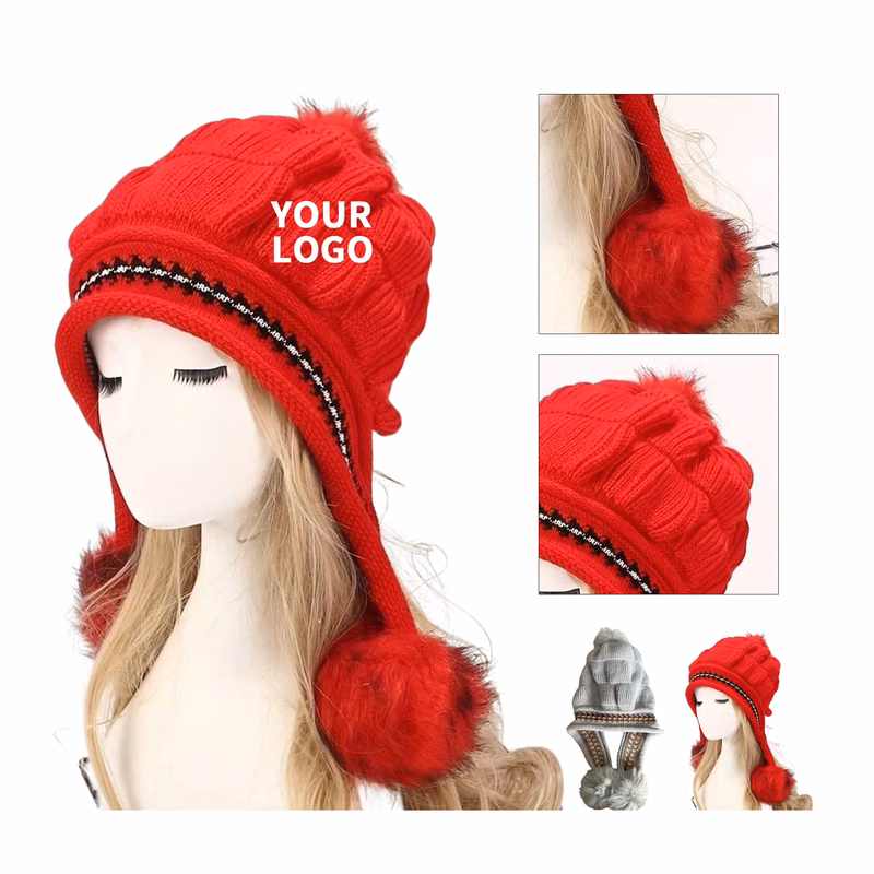 Knitted Beanie Pom Hat 11.9 x 8.7"