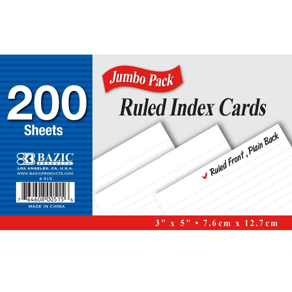 Ruled Index Cards - 3" x 5" 200 Count White 1