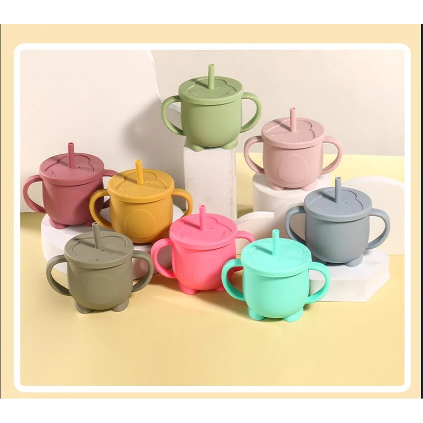 Baby Training Cup-Dual-Handle Silicone Cup With Lid 1
