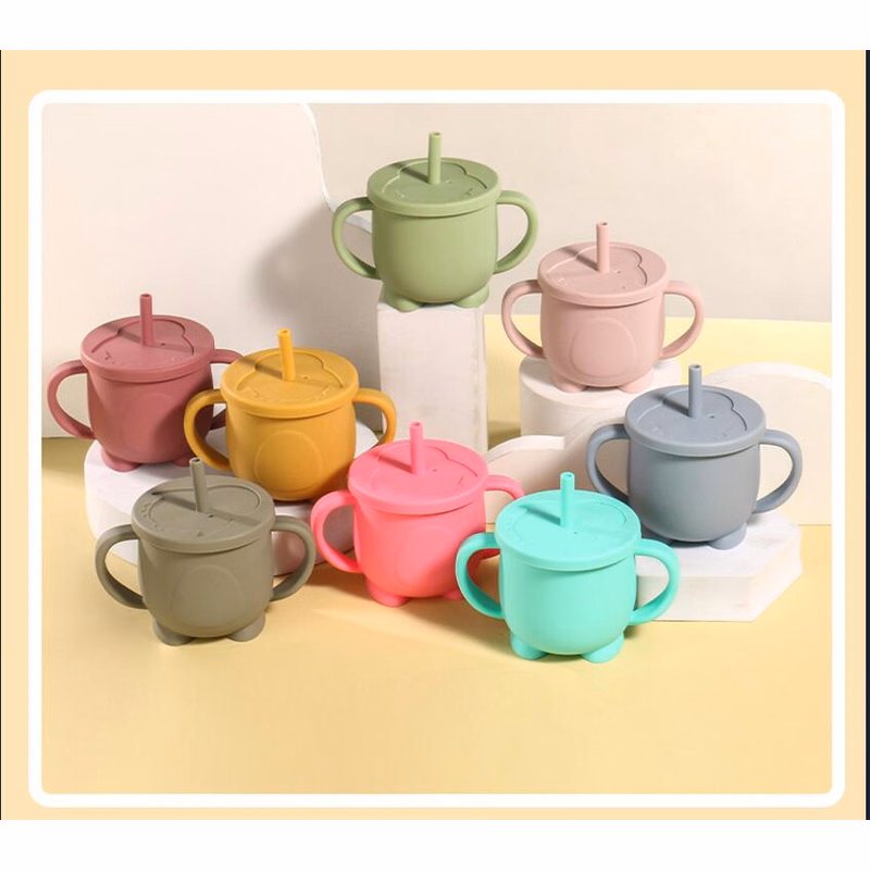 Baby Training Cup-Dual-Handle Silicone Cup With Lid