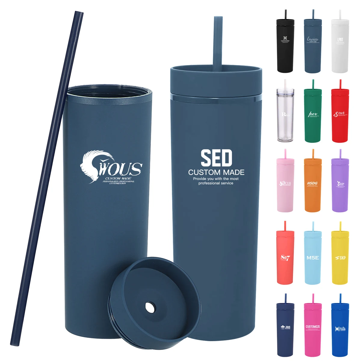 Double-layered Plastic Straight Cup With Straw 1