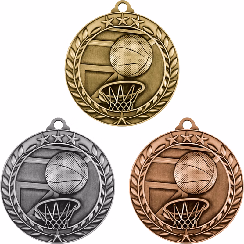 Stock Small Academic & Sports Laurel Medals: Basketball