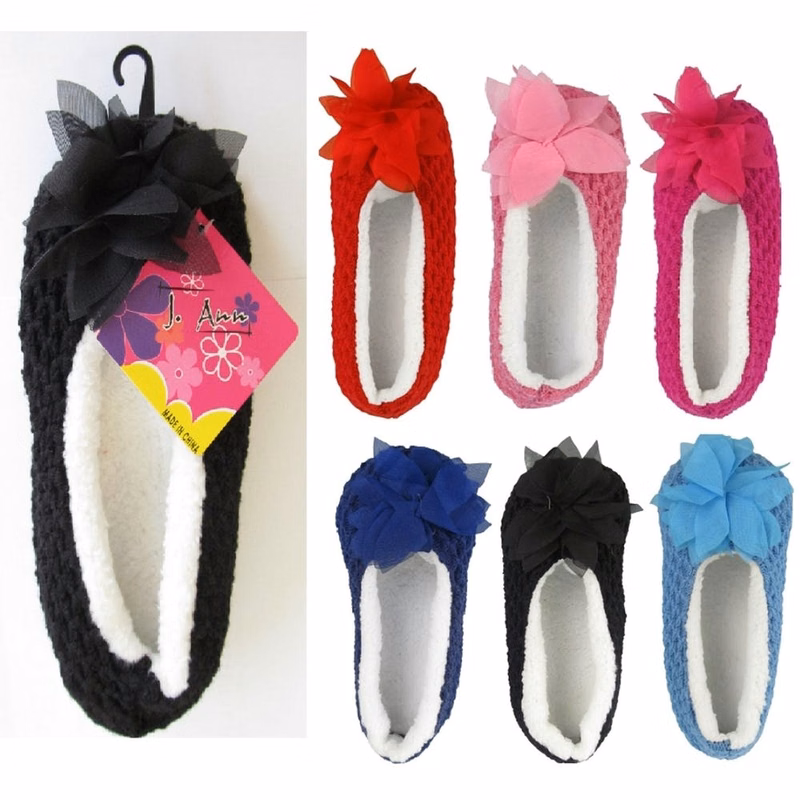 Women's Slipper Socks - Flower Design Size 9-11