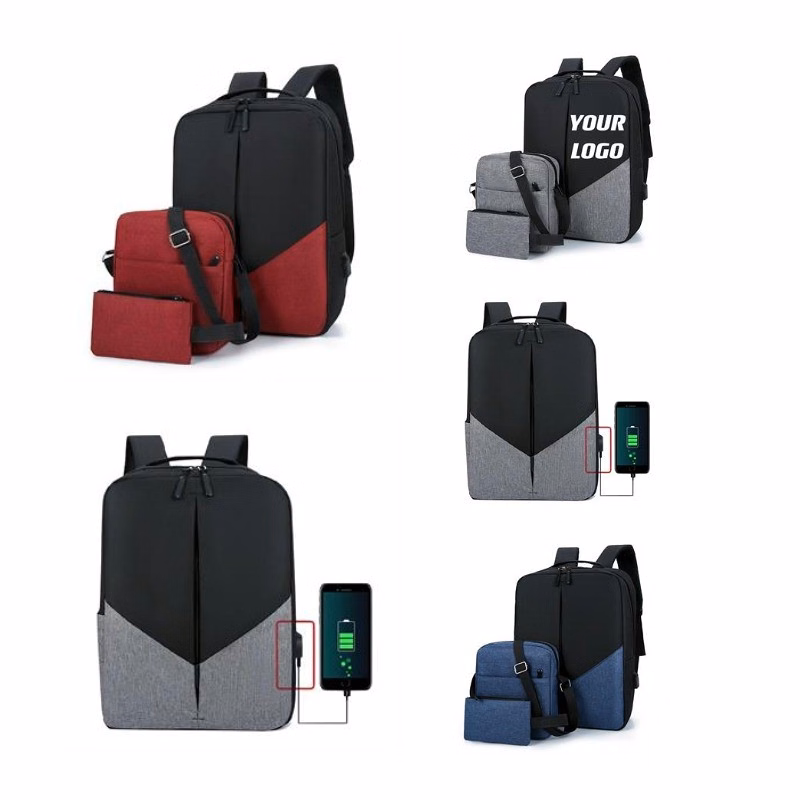 Three-Piece Daily Laptop Backpack With USB Charge Port
