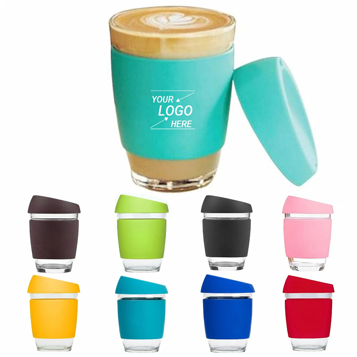 12oz Reusable Glass Travel Coffee Mug with Lid 1