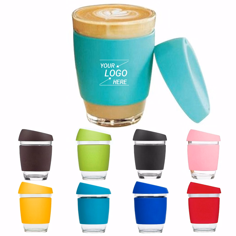 12oz Reusable Glass Travel Coffee Mug with Lid