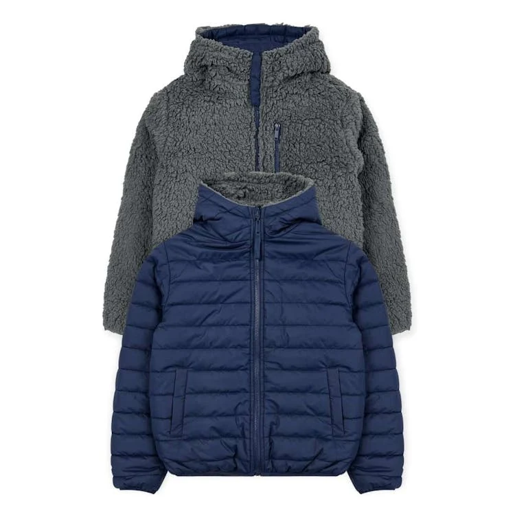 Boys' Sherpa Lined Reversible Jacket - Navy 4-7 1