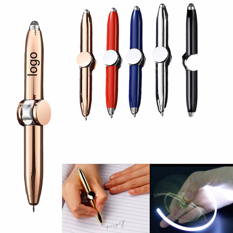 Metal Fingertip Spinning Gyro Pen With Led Light