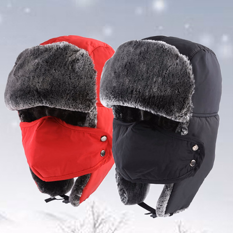 Winter Hats with Ear Flap Chin Strap and Windproof Mask