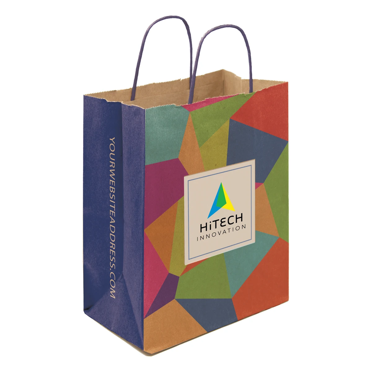 Multi-Sided Full Color Natural Shopper Paper Bag - Blue Handle (8.25 x 10.25 x 5) 1