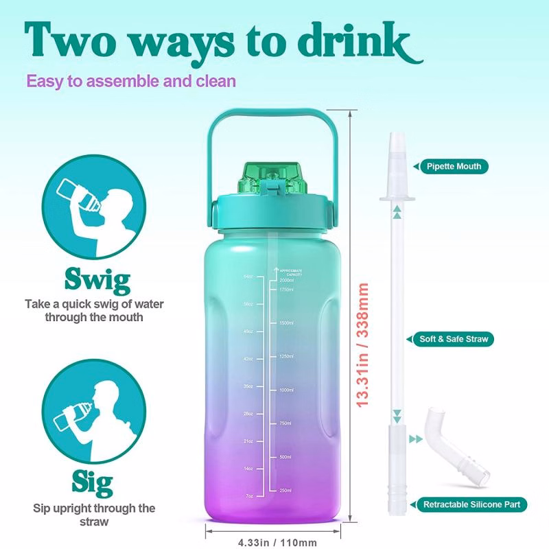 64oz Motivational Water Bottle BPA Free Water Jug with Handle