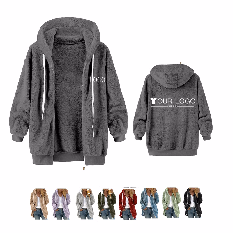 Women Oversized Sherpa Fleece Outwear Hooded Coat