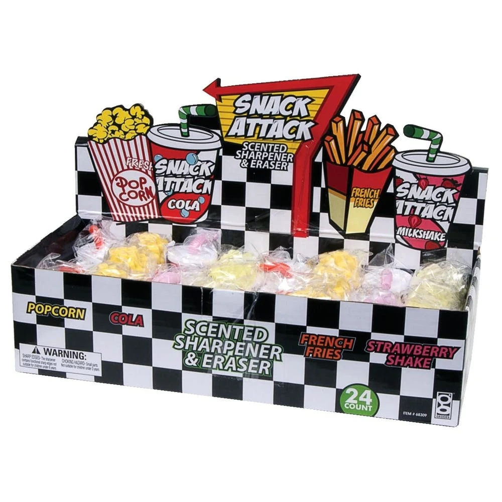 Pencil Sharpener & Eraser - 24 Count Snack Attack Scented 1