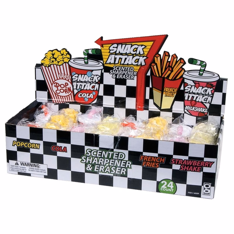 Pencil Sharpener & Eraser - 24 Count Snack Attack Scented