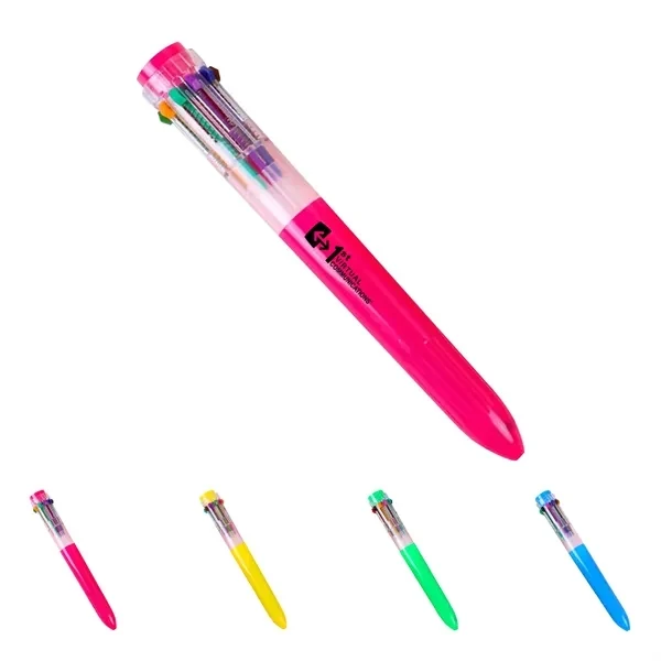 Custom 6.26 Inch 10 in 1 Multicolor Retractable Ballpoint Pen — Creative Writing Tool, custom pen with logo imprint 1