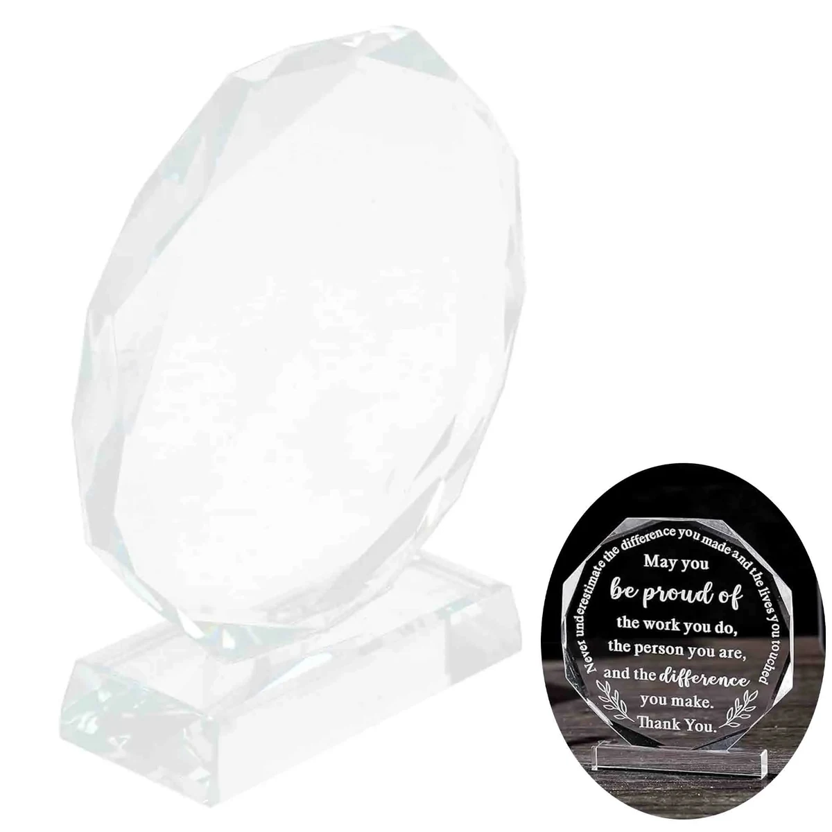 Optical Crystal Award Plaque Gem-Cut Circle With Base 1