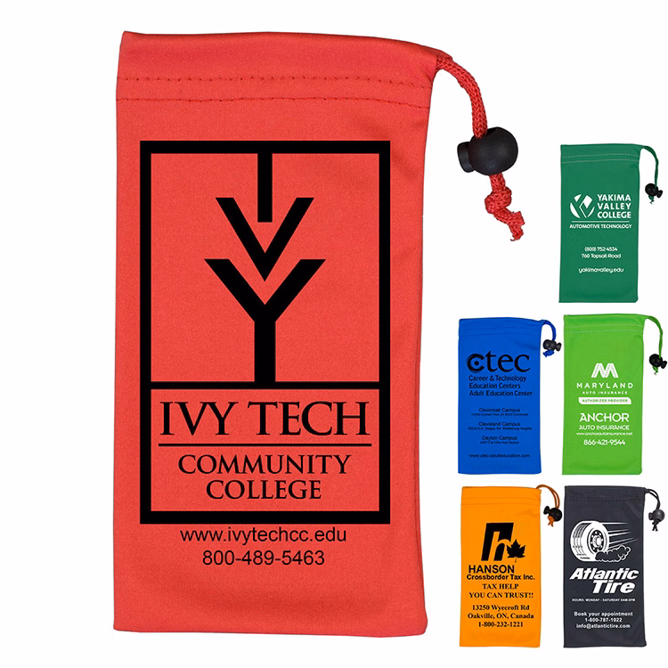 4" W x 7-1/2 " H "Clean-n-Carry" Spot Color Microfiber Drawstring Pouch For Cell Phones, Eyeglasses