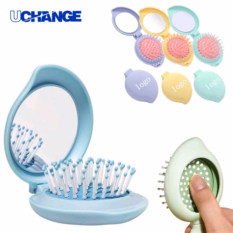 Folding Round Airbag Rainbow Comb with Mirror