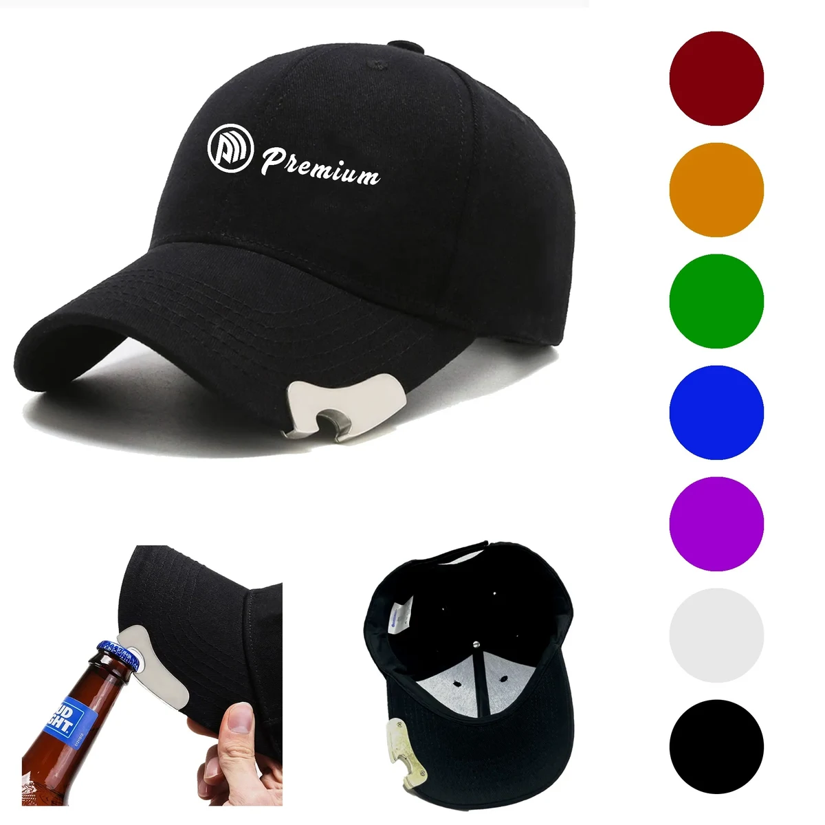 6-panel Cotton Baseball Cap with Bottle Opener 1