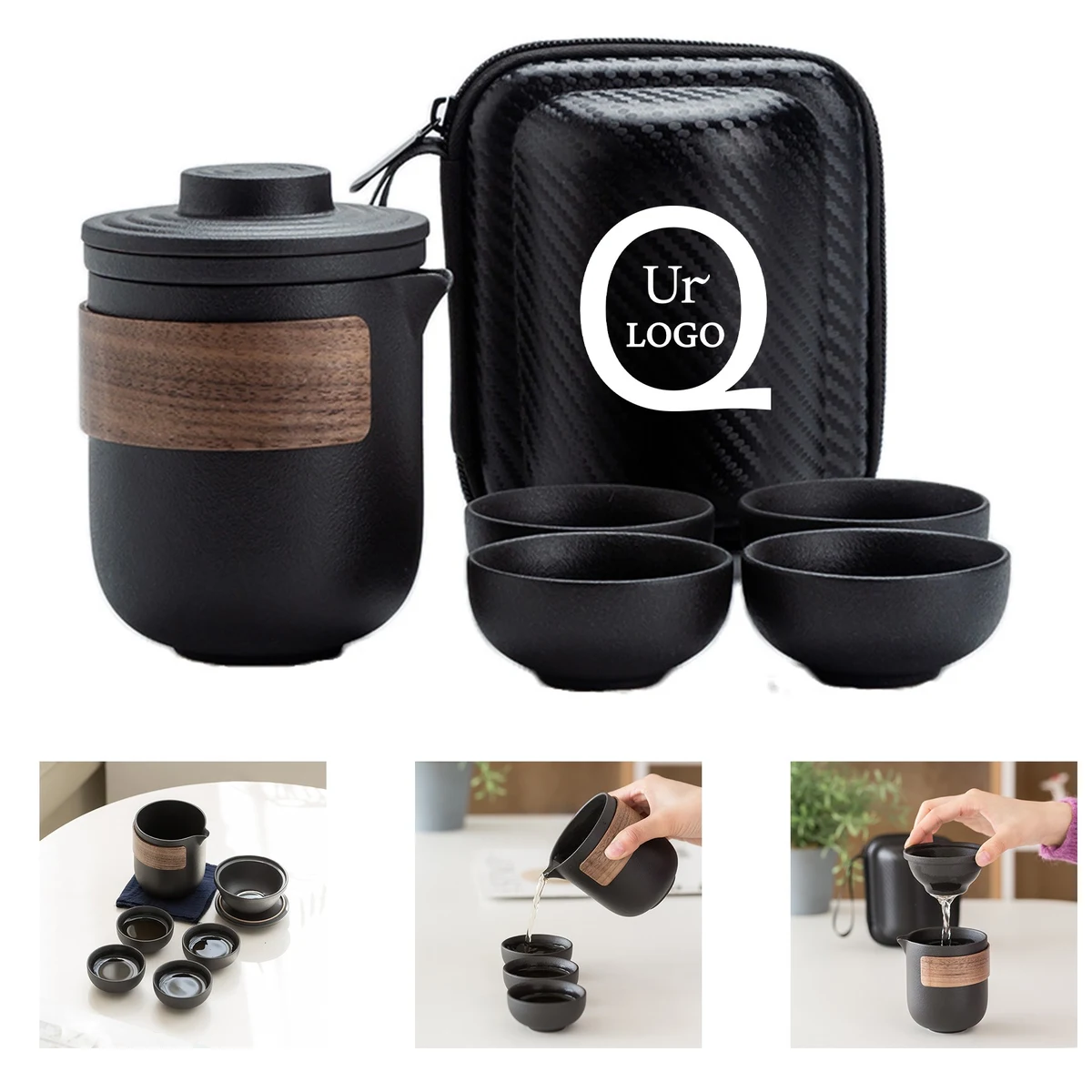 Black Pottery Travel Portable Tea Set 1