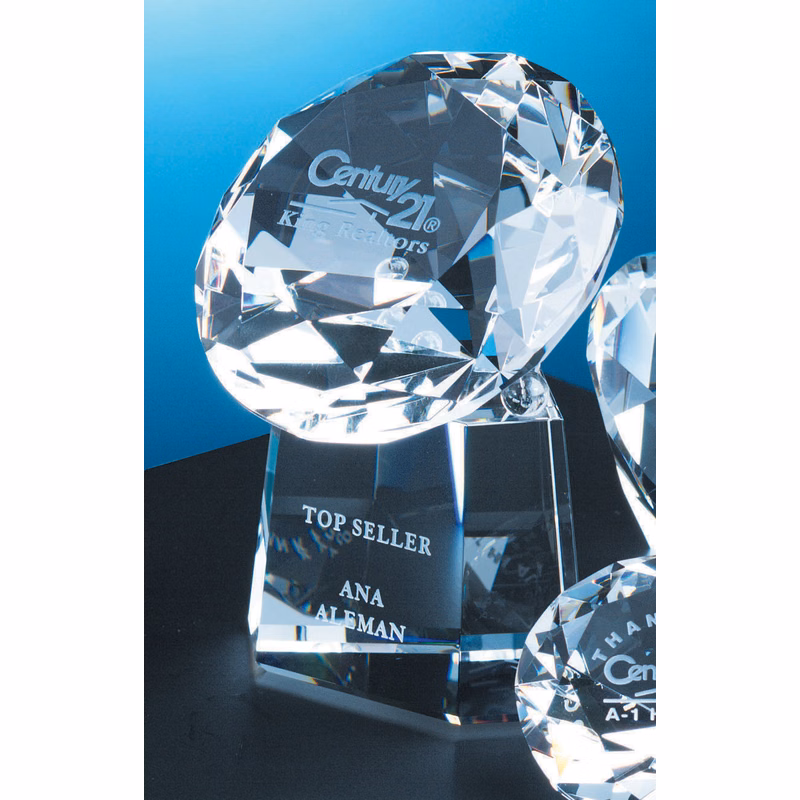 5" Faceted Crystal Diamond Award w/Attached Base