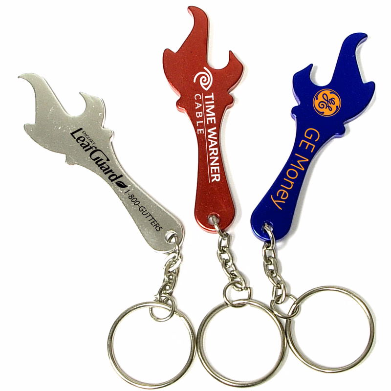 Torch & flame shaped aluminum bottle opener with key chain