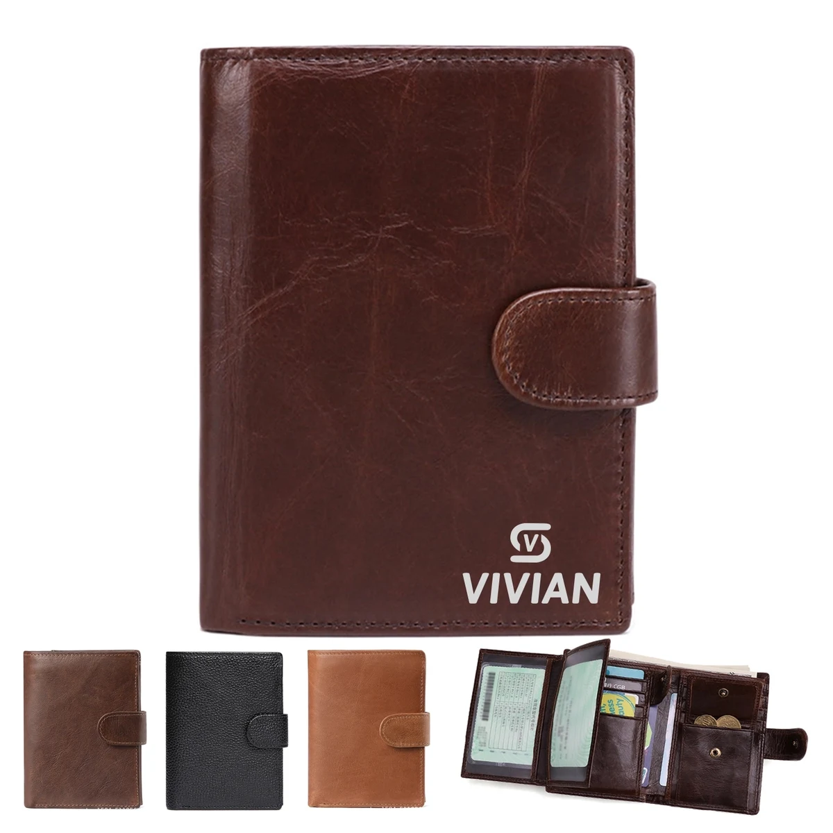 Men Geniune Leather Trifold Wallet W/ Rfid Blocking 1