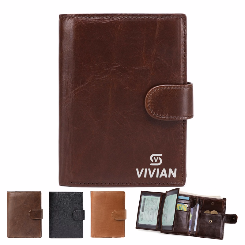 Men Geniune Leather Trifold Wallet W/ Rfid Blocking