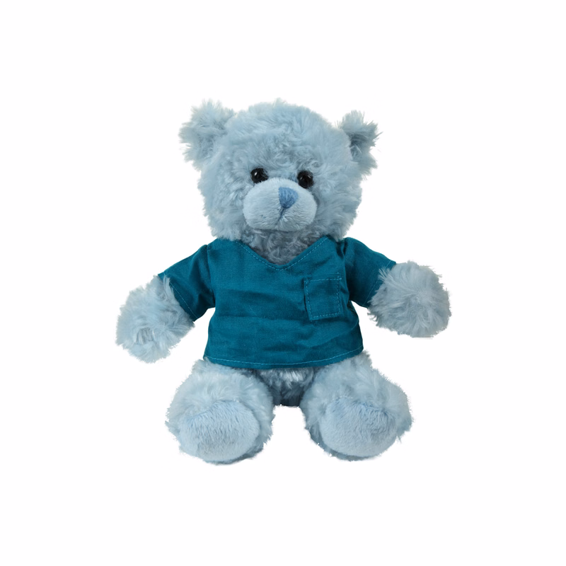 soft plush Blue Curly Sitting Bear  with Medical Scrub