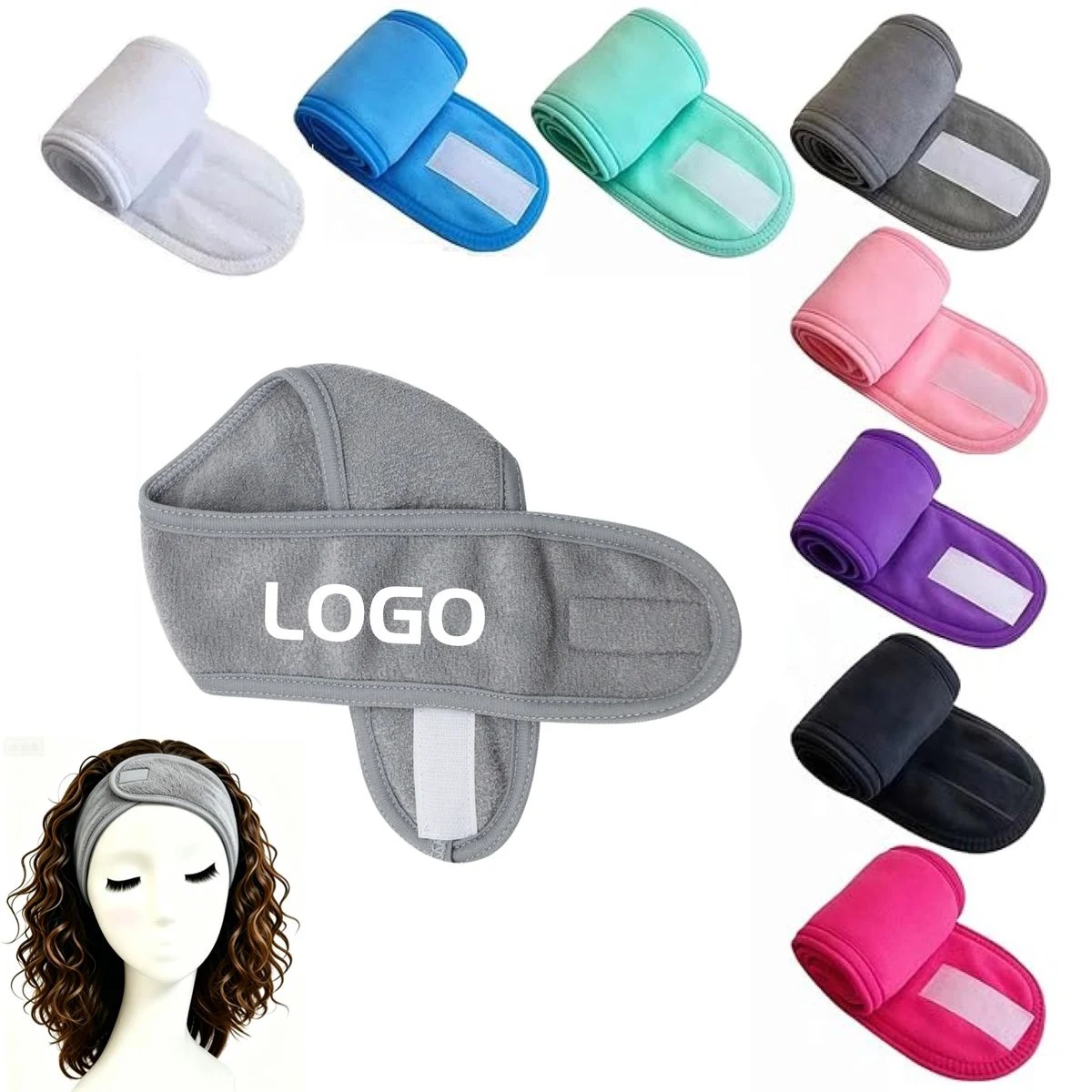 Soft Towel Fabric Sports Yoga Sweatband, Hook & Loop 1