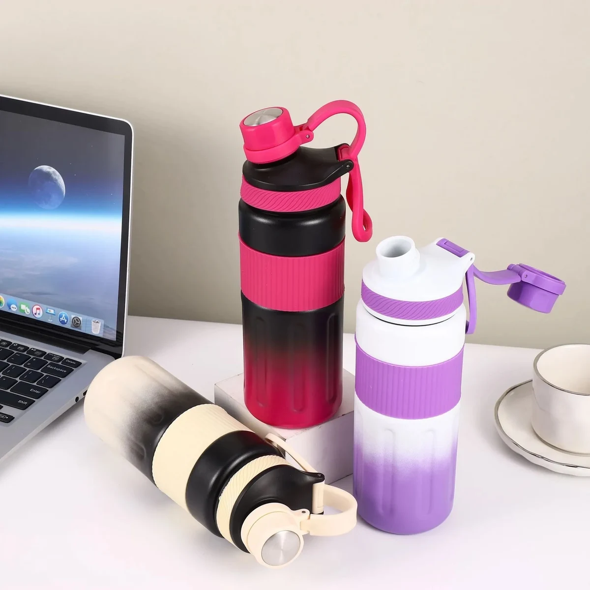 24 Oz. Gradient Color Vacuum Insulated Thermos Water Bottle, custom water bottle with logo imprint 1