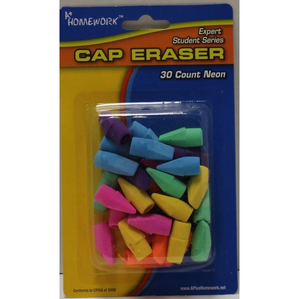 Erasers - Pencil Cap 30 Count Assorted Colors 1