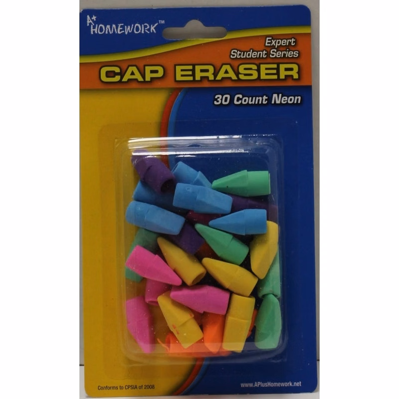 Erasers - Pencil Cap 30 Count Assorted Colors