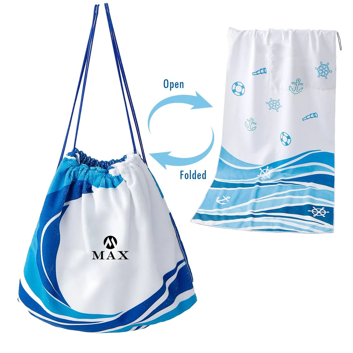 Custom 2-in-1 Microfber Towel Drawstring Backpack 1