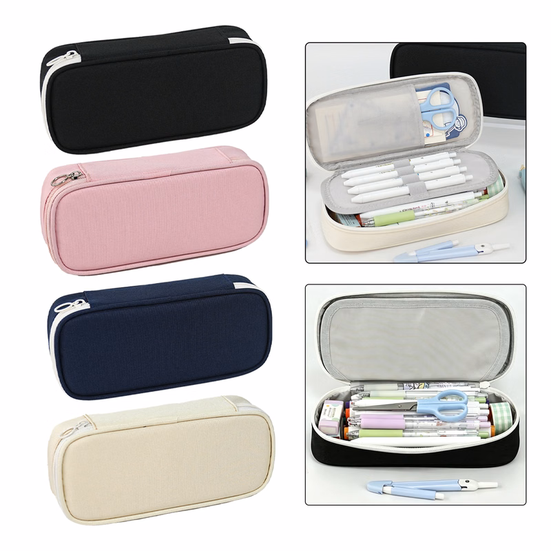 School Three-layer Solid  Color Pencil Case